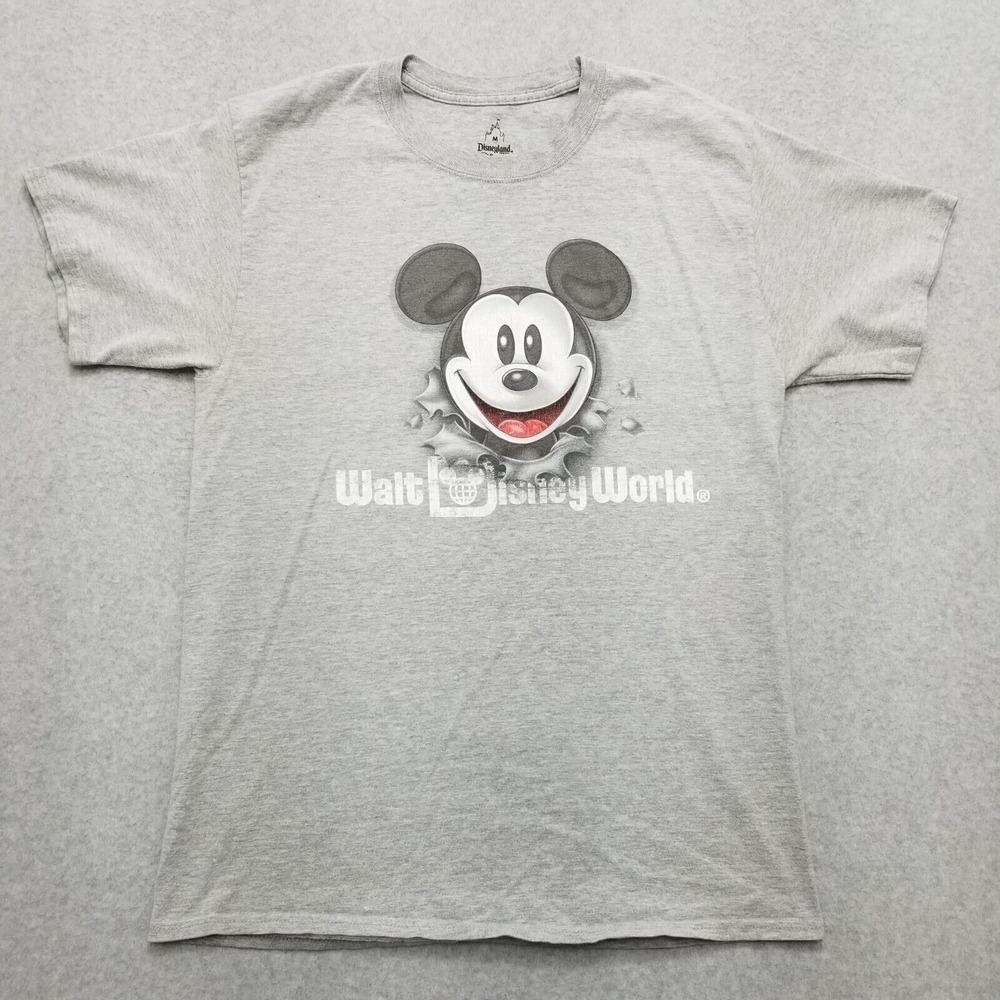Disney Mickey Mouse Shirt Mens Medium Gray Short Sleeve Disneyland